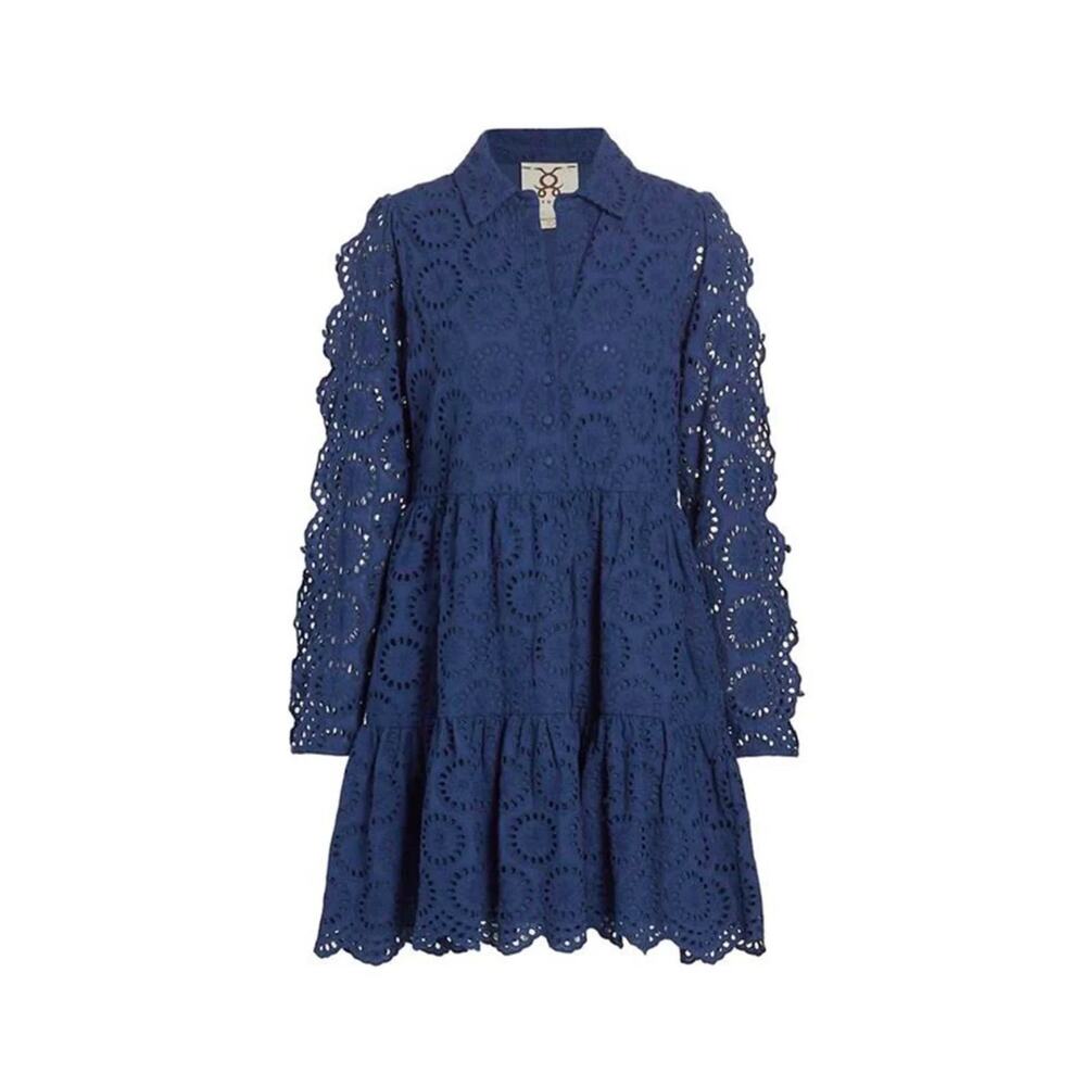 Figue NWT Isabella Eyelet Embroidered Dress Cutout Sleeves Navy Small - Picture 2 of 10